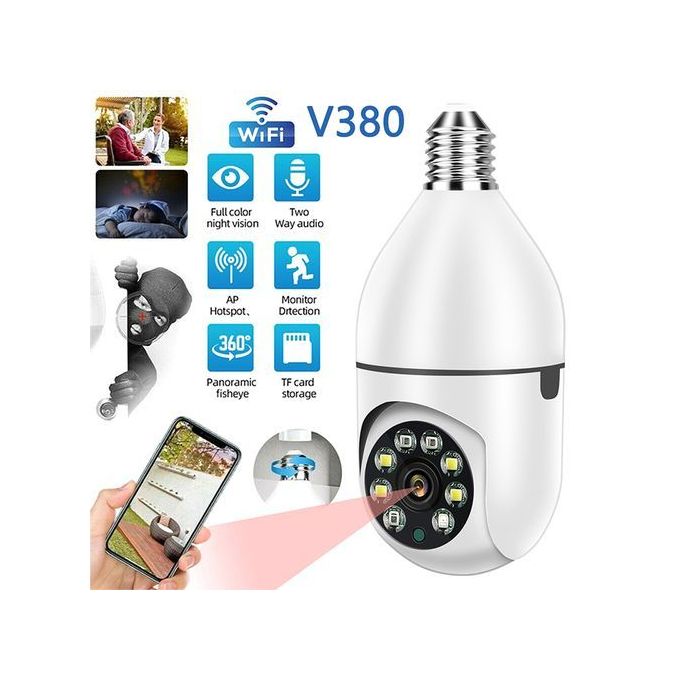 V380 Pro Bulb Camera 360° Smart Bulb WiFi Security Camera – 1080P Full HD Color Night Vision & Motion Tracking
